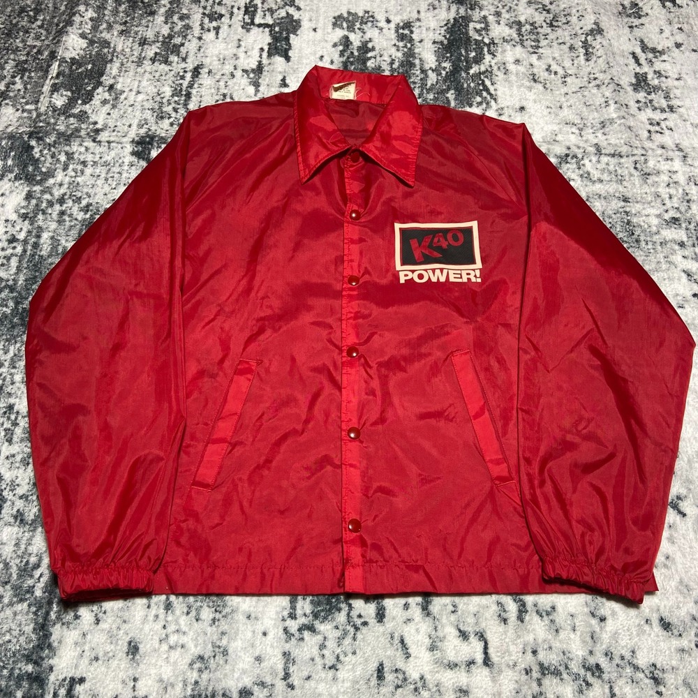 Vintage K40 Power Red Nylon Windbreaker Jacket Mens Large Snap Front‎ Coach